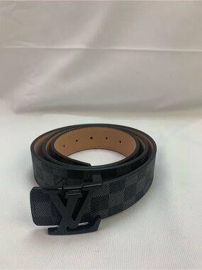 Louis Vuitton Black Checkered Reversible Men's Belt with LV Buckle